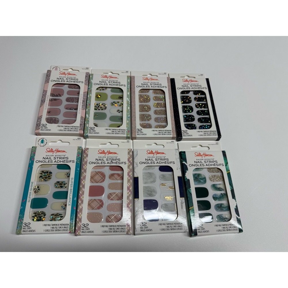 **NEW** Lot Of 8 Sets Of Sally Hansen Nail Strips Variety With Metallics 32 Each